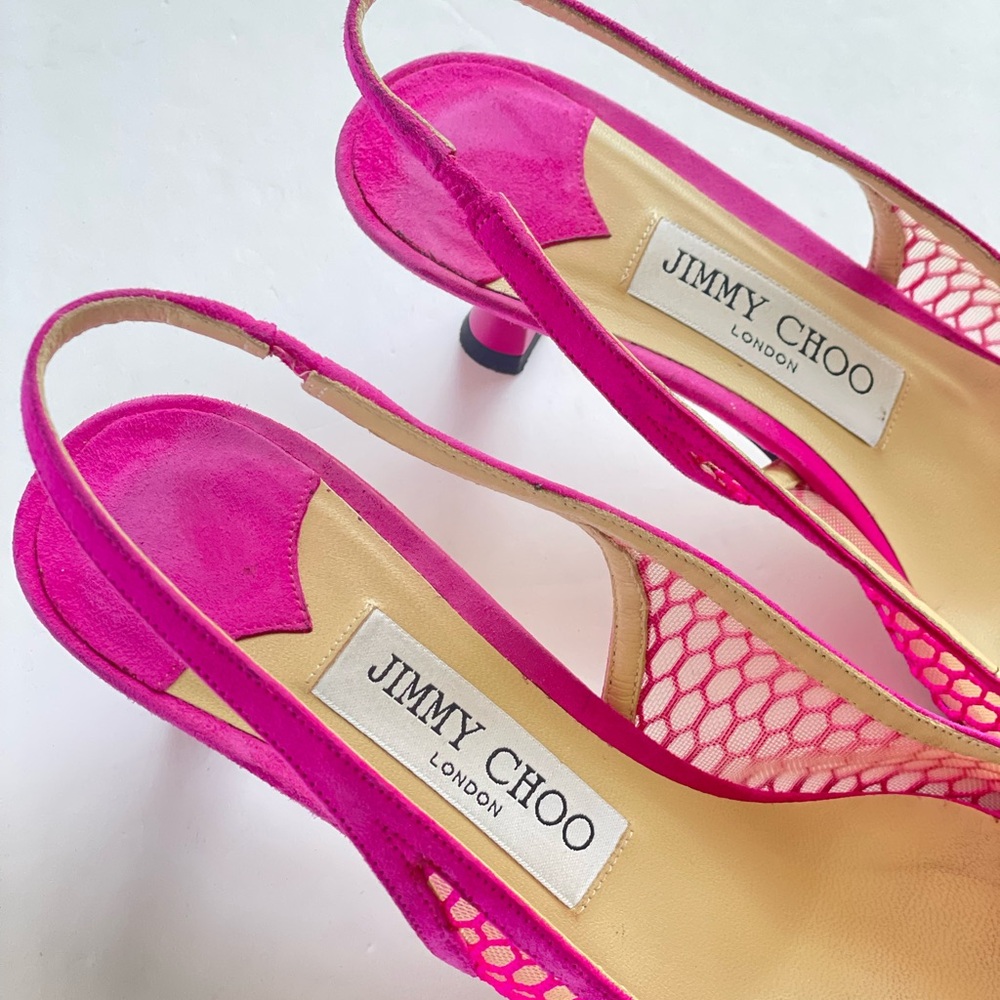 Jimmy Choo Amita Pink 45 Mesh Slingback Kitten‎ Heels with pearls - Picture 5 of 8